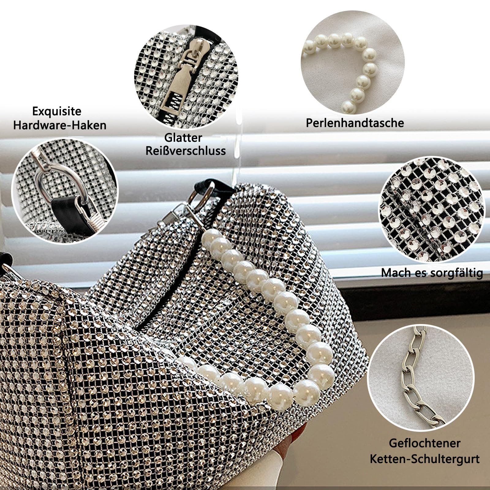 Bextsrack Clutch Strass-Abendtasche für Damen, Glitzer Abendtasche, Elegante Schultertaschen für Hochzeit Party Freizeit Date