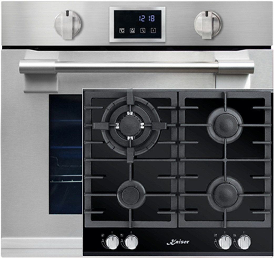 Kaiser Küchengeräte Backofen-Set Herd Set Autark XXL Einbau-Backofen 86L, mit Pyrolyse & AirFry, Touchdisplay, Drehknebel, 11 Funktionen mit Gas-Kochfeld 60 cm EH 6339+KCG 6380, mit 1-fach-Teleskopauszug, Pyrolyse-Selbstreinigung