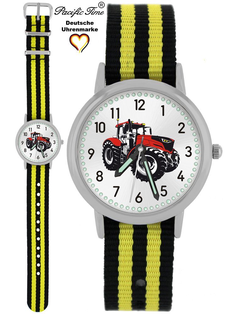 Pacific Time Quarzuhr Kinder Armbanduhr Traktor rot Wechselarmband, Mix und Match Design - Gratis Versand schwarz gelb gestreift