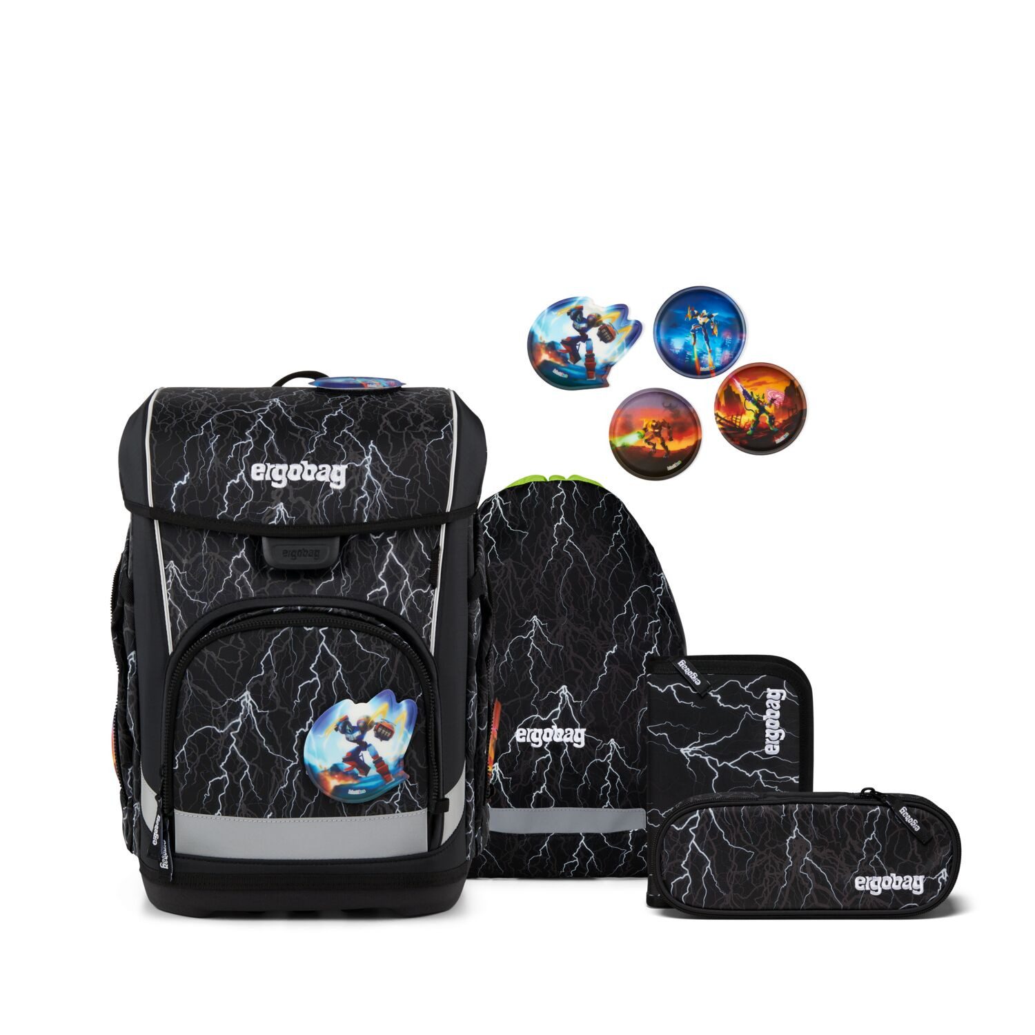 ergobag Schulranzen Schulranzen-Set CUBO LIGHT Super ReflektBär 5-teilig, 25/26 (5-teilig), Superleicht, Hugging-Rückensystem, für kleine/schmale Kinder