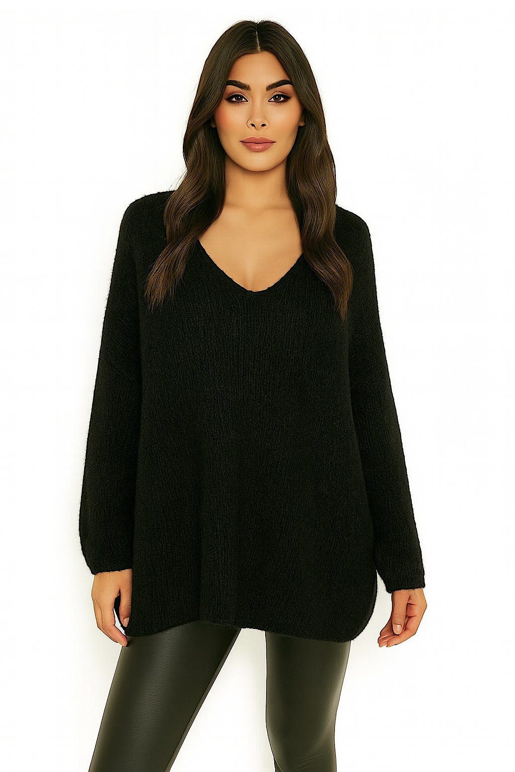 Worldclassca Длинные WORLDCLASSCA Damen Oversize Strickpulllover Lang Pulli V-Ausschnitt Neue Kollektion - Stilvolle und gemütliche Strickmode für Damen