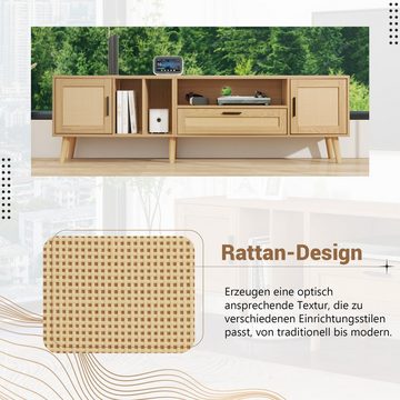 REDOM TV-Schrank Lowboard (für einen 80-Zoll-Fernseher) mit 2 Türen und einer Schublade, 180-cm-TV-Schrank, Rattan