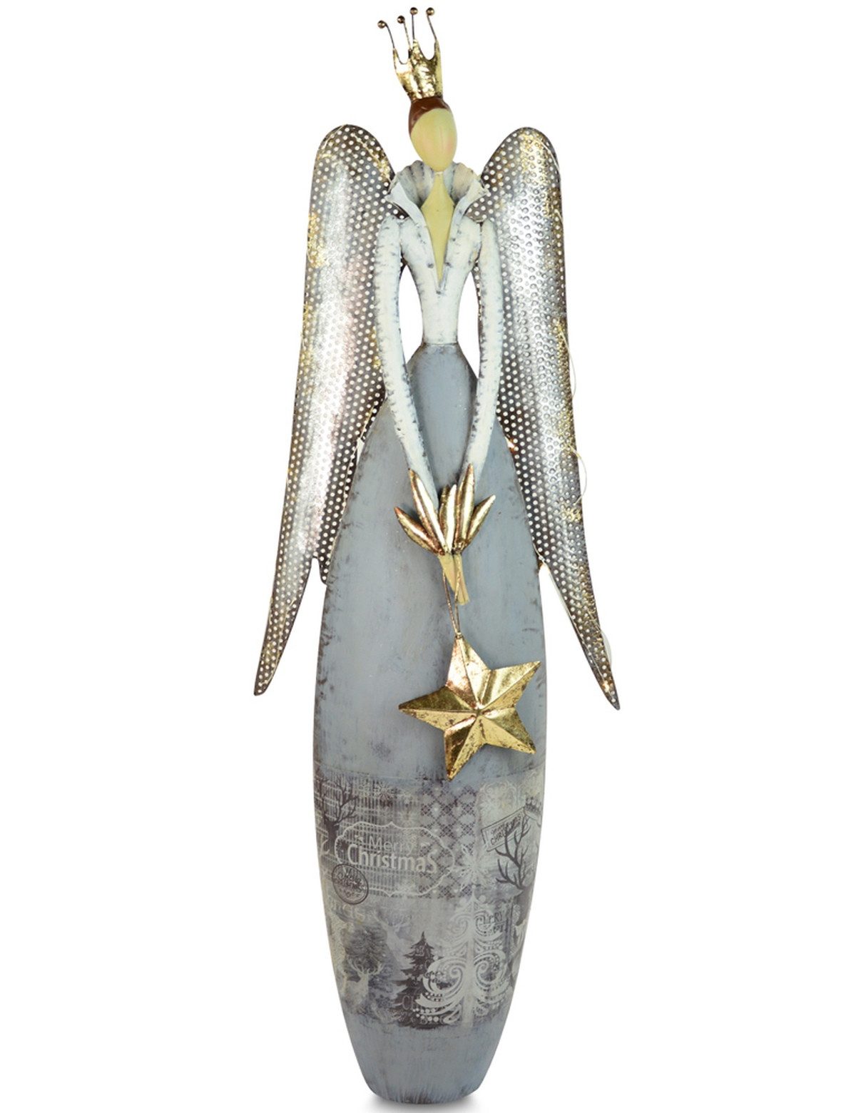 RIFFELMACHER & WEINBERGER Christbaumschmuck Metall Dekofigur 'Engel mit Krone' 80 cm - LED mit