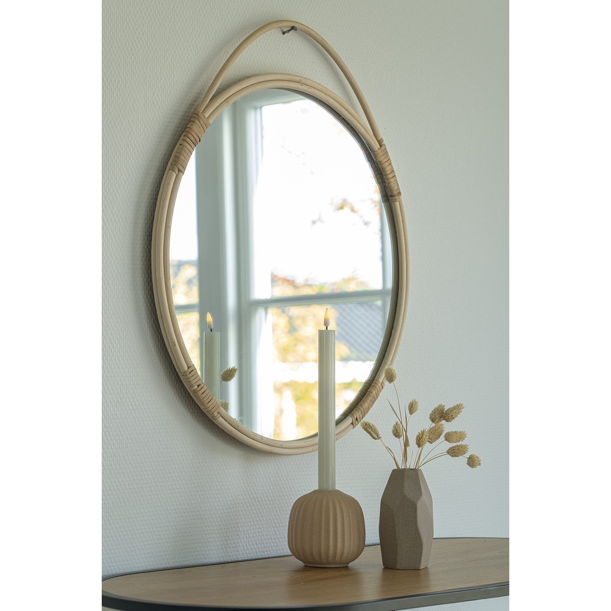 House Nordic Spiegel in Natur, Rattan, Glas - 2x50x50cm (BxHxT)