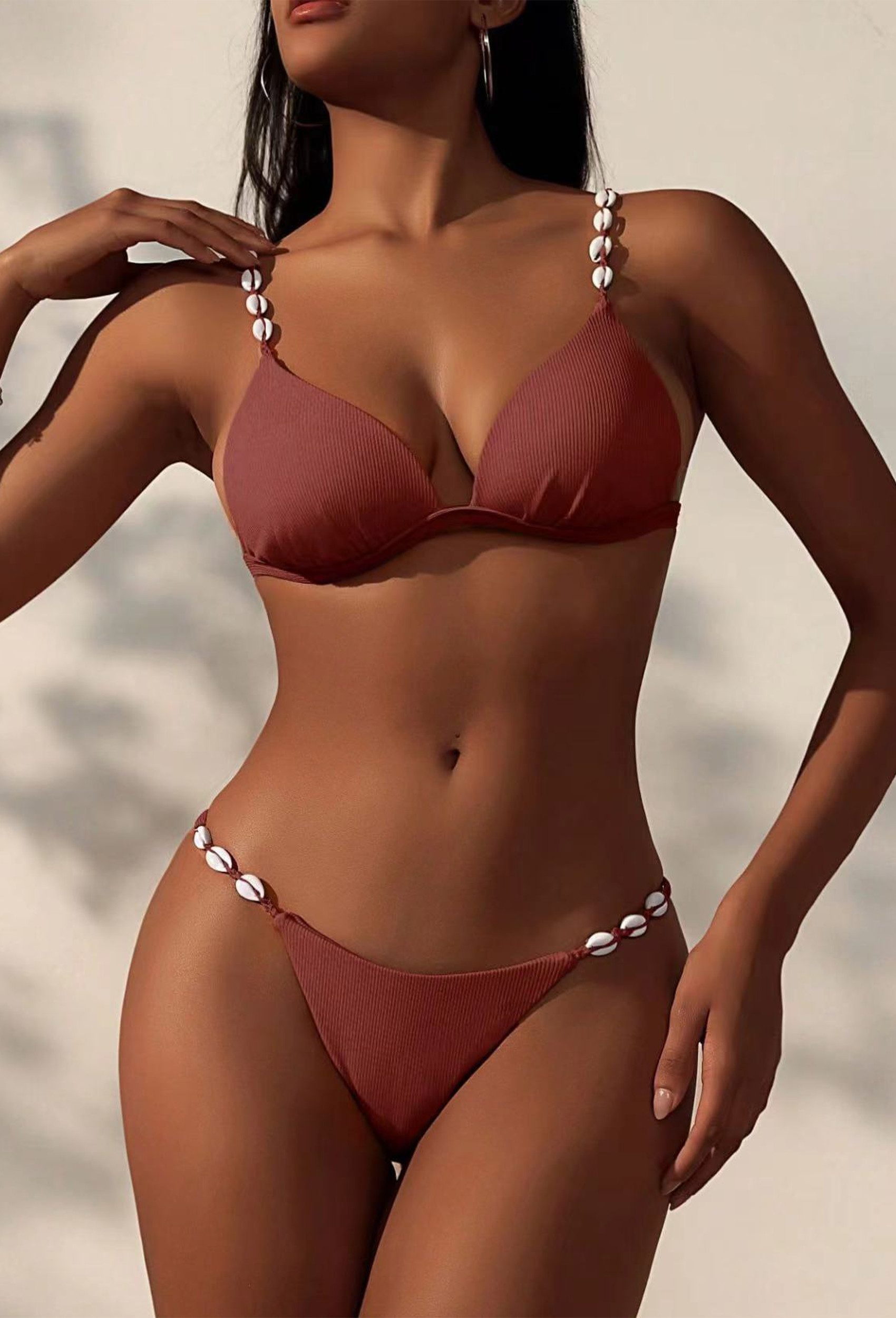 HOTDUCK Bustier-Bikini Push-up-Bikini mit floralen Trägern Bikinioberteil Dreiecksshorts