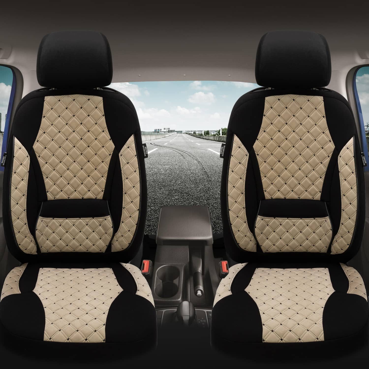 BREMER SITZBEZÜGE Autositzbezug für Porsche Macan Bj ab 2014 (TK605), Set, Schonbezüge Sitzbezüge Fahrer und Beifahrer, in Beige/Schwarz