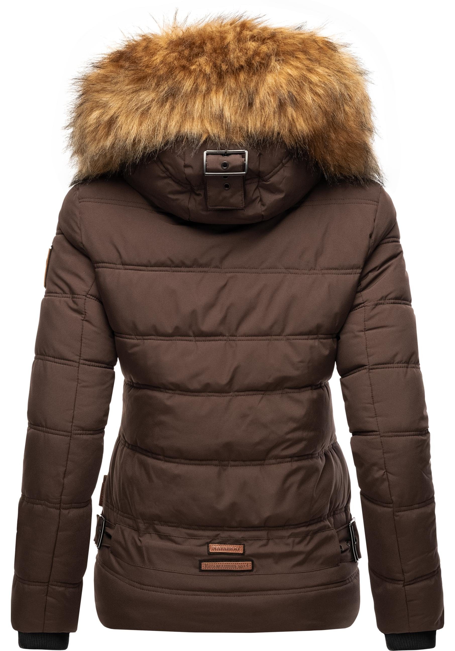 Navahoo Winterjacke Zoja Kunstpelz Steppjacke dunkelbraun Kapuze mit stylische