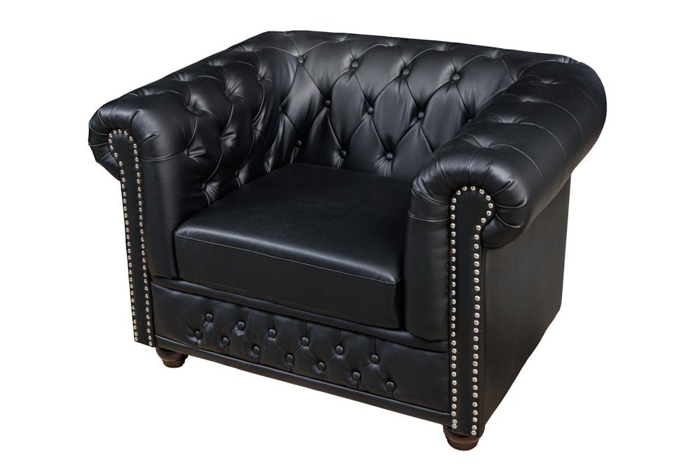 riess-ambiente Chesterfield-Sessel CHESTERFIELD 110cm matt schwarz (Einzelartikel, 1-St), Wohnzimmer · Kunstleder · Federkern · Knopfheftung · Design