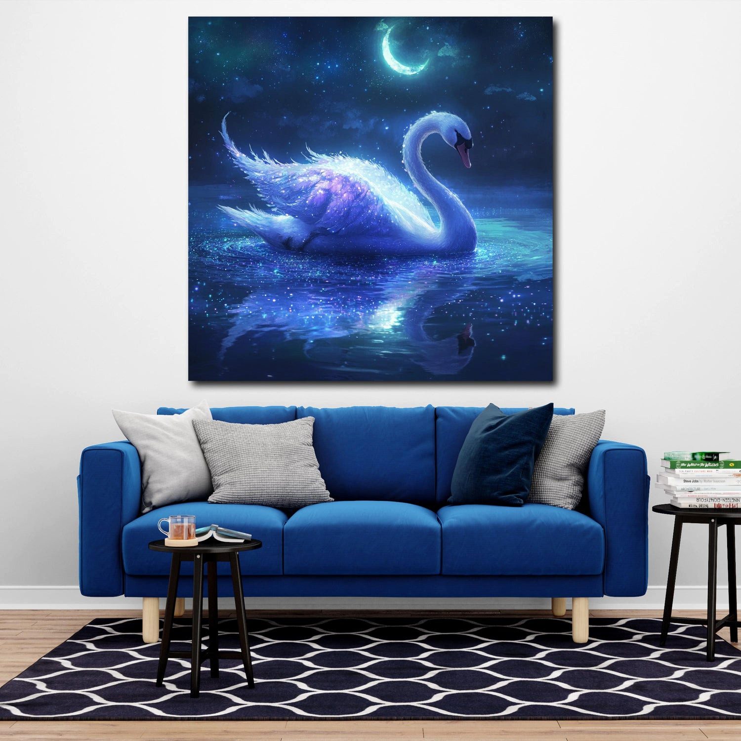 Artedinoi Leinwandbild Fantasie Schwan Mondlicht Wasser Leinwandbild Wandbild Kunstdruck XL W, Schwan im Mondlicht