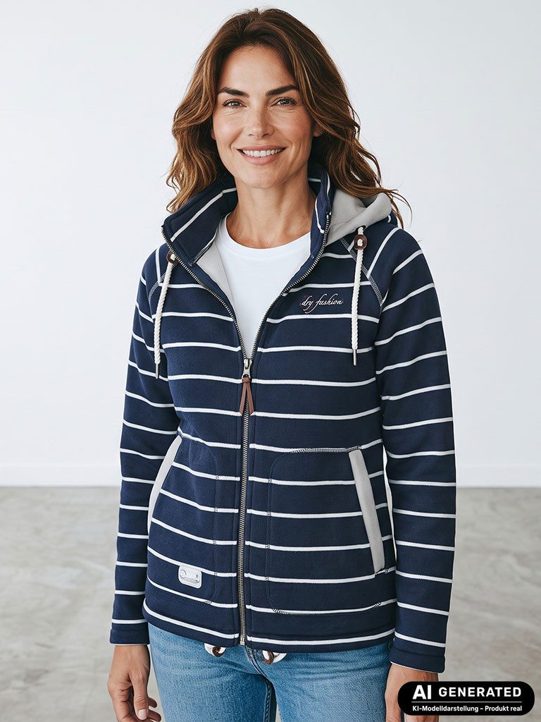 Dry Fashion Fleecejacke Föhr Damen Jacke Fleece mit Kapuze - Übergangsjacke Kapuzenjacke Kapuze & Bund verstellbar, Anti-Pilling, Taschen, Reißverschluss