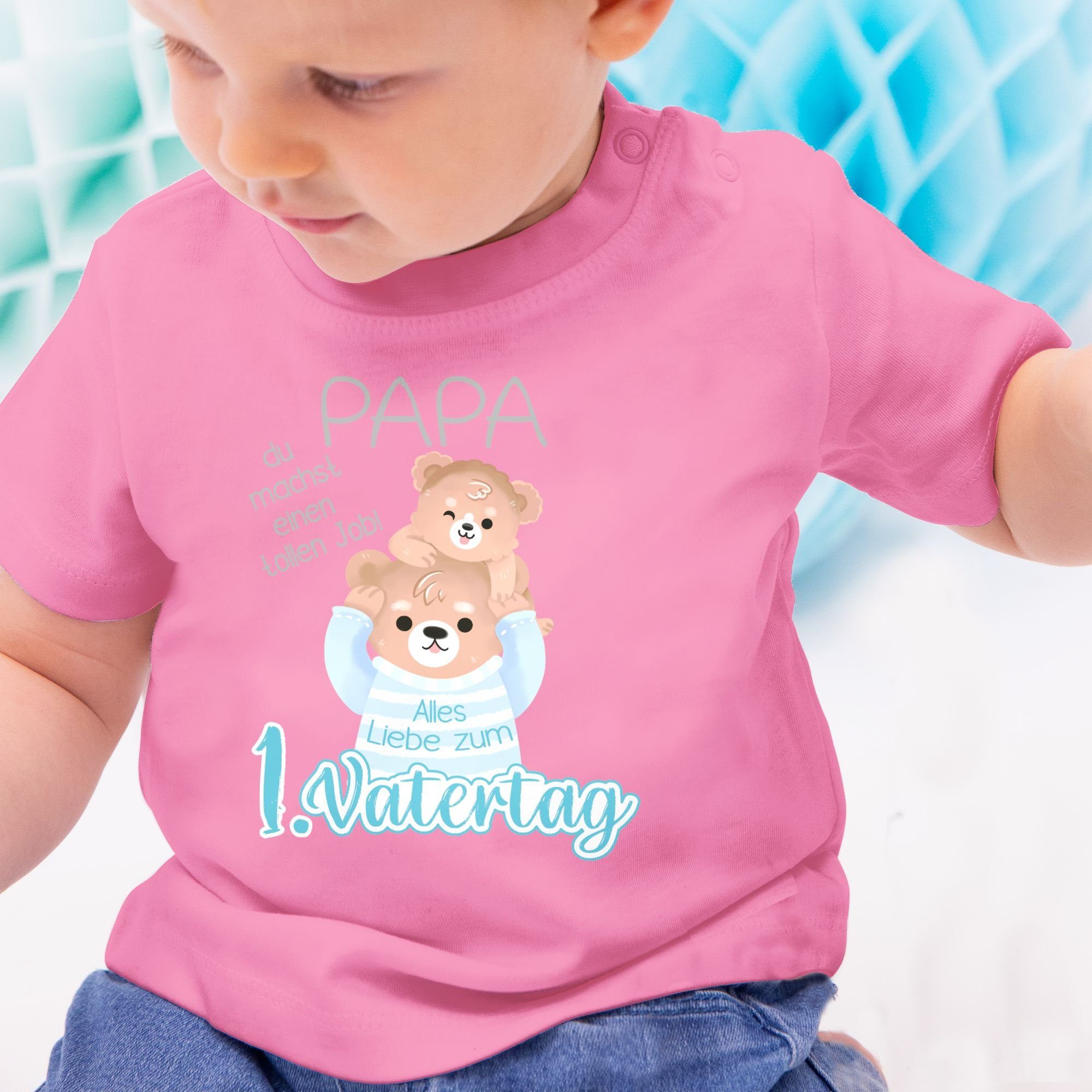 3 und Papa Baby 1. zum Vatertag Vatertag - Bär Alles Geschenk Liebe T-Shirt grau Pink Bär Shirtracer Baby -