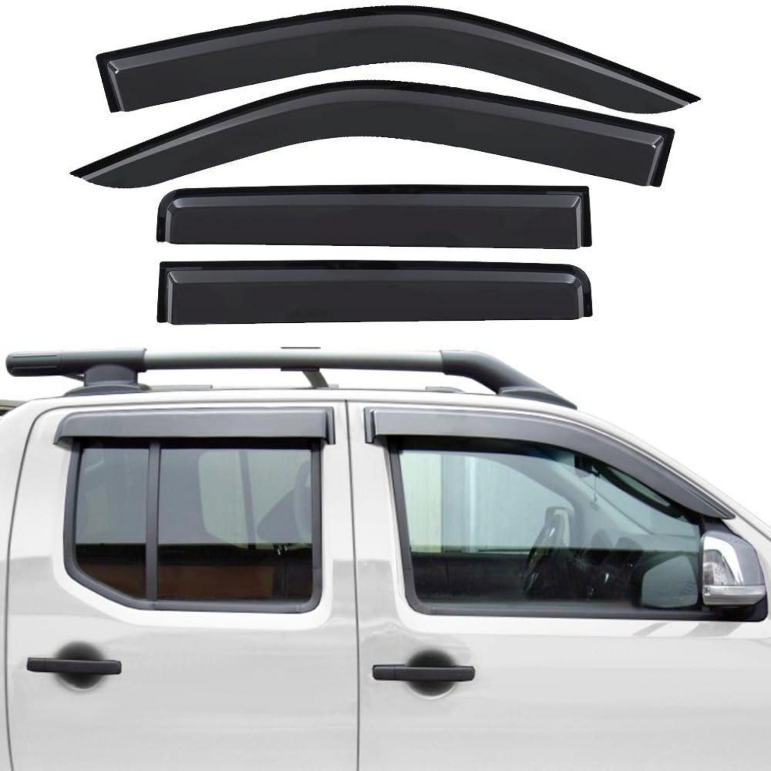 LuxusKollektion Fensterfalzlüfter Windabweiser 4tlg rauchschwarz für Navara D40 06-14 Doppelkabine