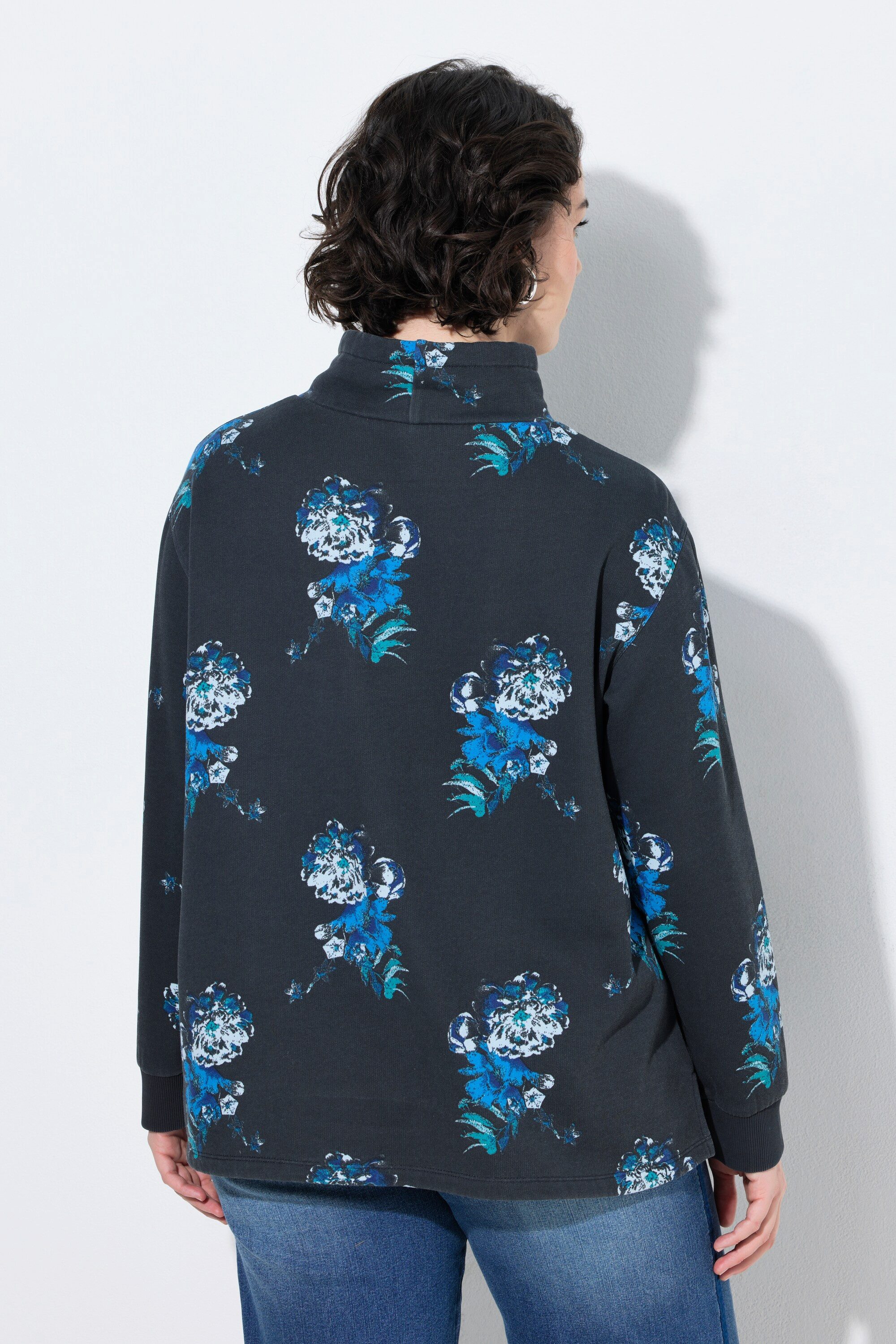 Ulla Popken Sweatshirt Sweater Blüten A-Linie Stehkragen Langarm – Bild 3 von 4