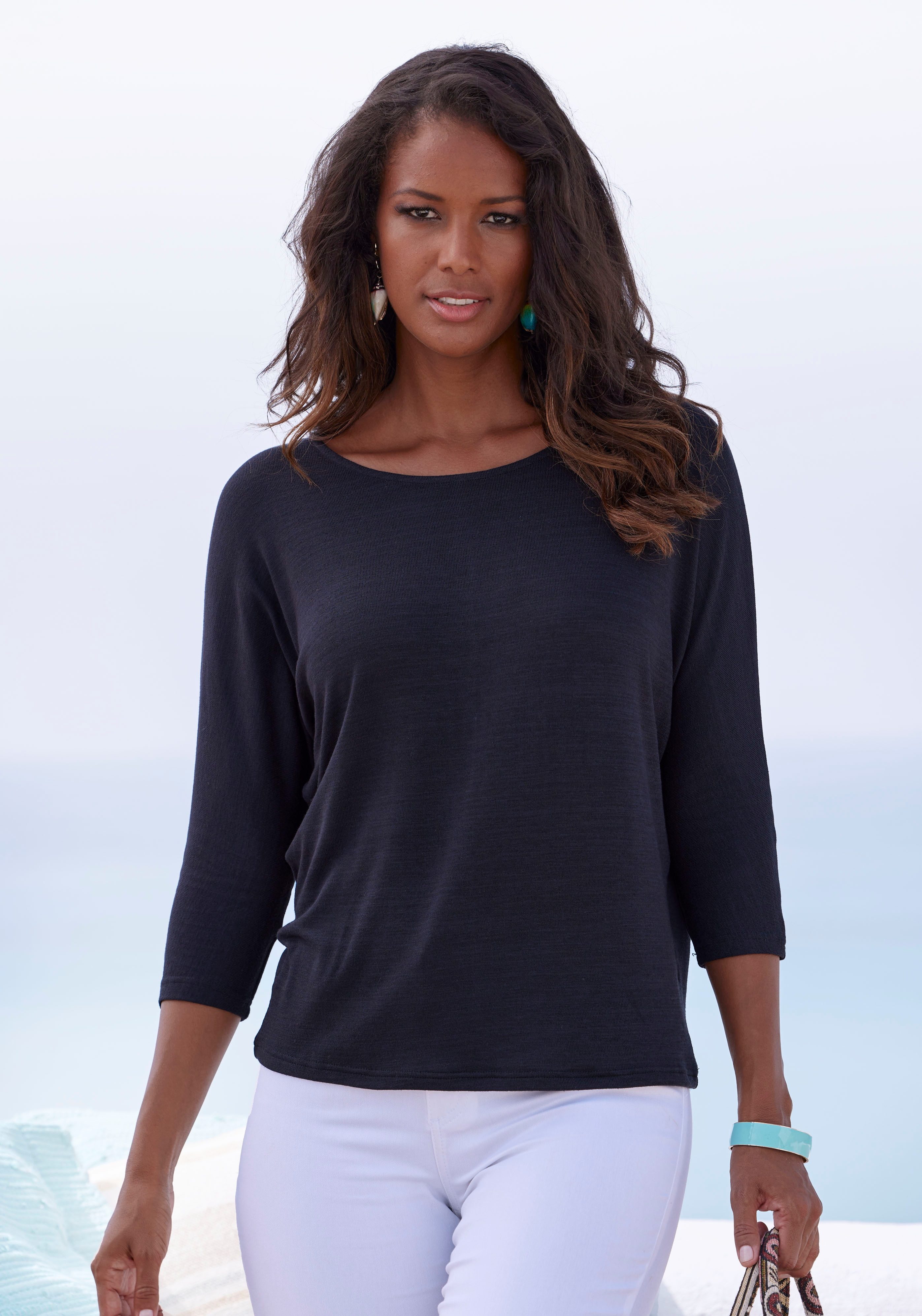 Lascana 3/4-Arm-Shirt aus luftiger Feinstrickqualität mit Fledermausärmeln