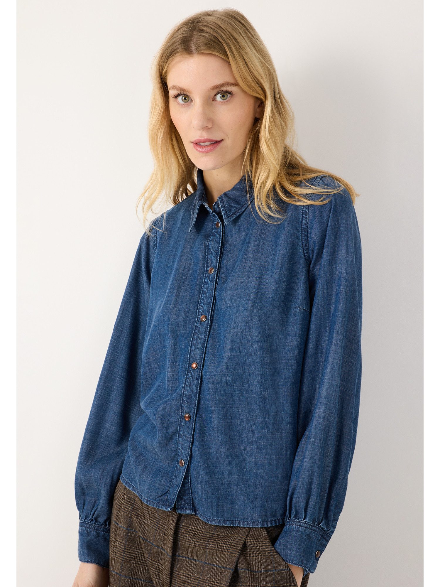 MORE&MORE Langarmbluse feminine Jeansbluse, abnehmbare Schluppe