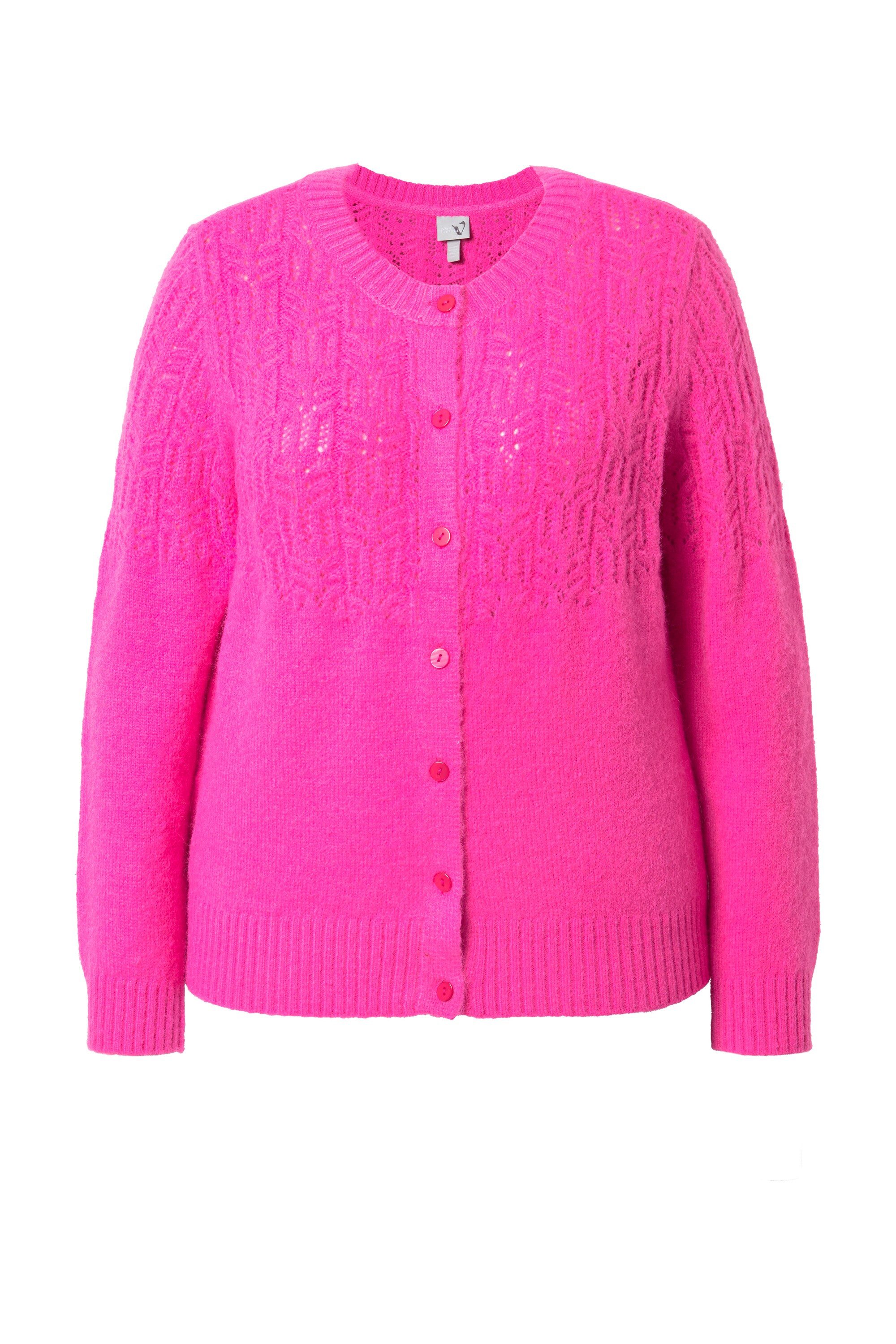 Ulla Popken Strickjacke Strickjacke Ajourmuster Rundhals Langarm günstig online kaufen