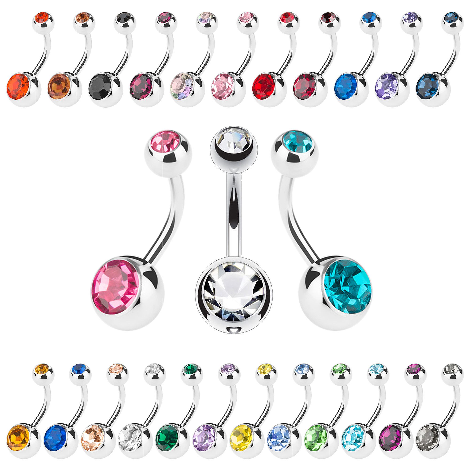 Taffstyle Bauchnabelpiercing Bauchnabelpiercing Doppel Kristall Clear 1,6mm x 14mm x 5mm, Banane Stecker Bauchnabelpiercing Bauchnabel Piercing Schmuck