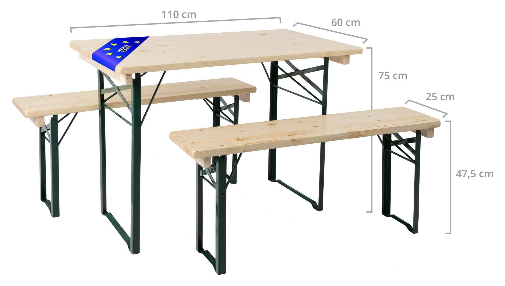 Stagecaptain Bierzeltgarnitur BBEU-110 Sitzgarnitur für Balkon 110 cm, (3-tlg) – Bild 3 von 5