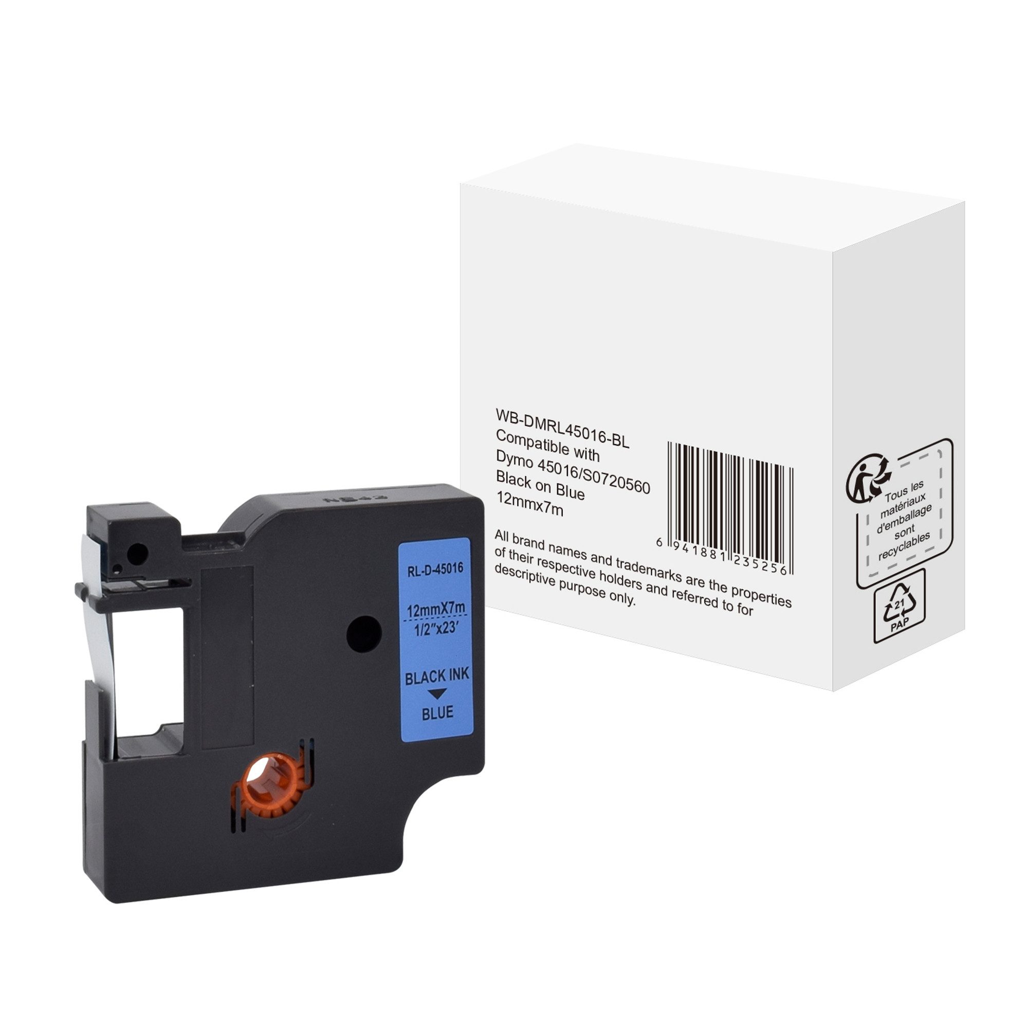 DYMO Beschriftungsband Schriftband wie Dymo S0720560 12mmx7m schwarz auf