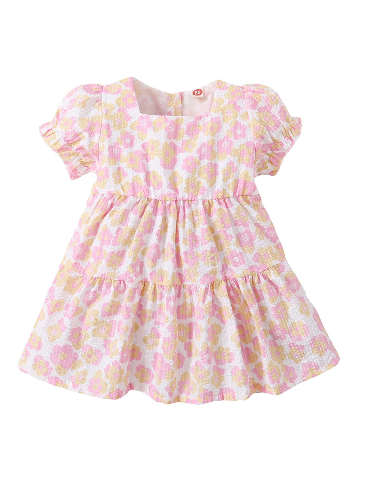 Kinder Mädchen (Gr. 50 - 92) Lapastyle Partykleid Baby Mädchen Rosa Blumendruck Kleid