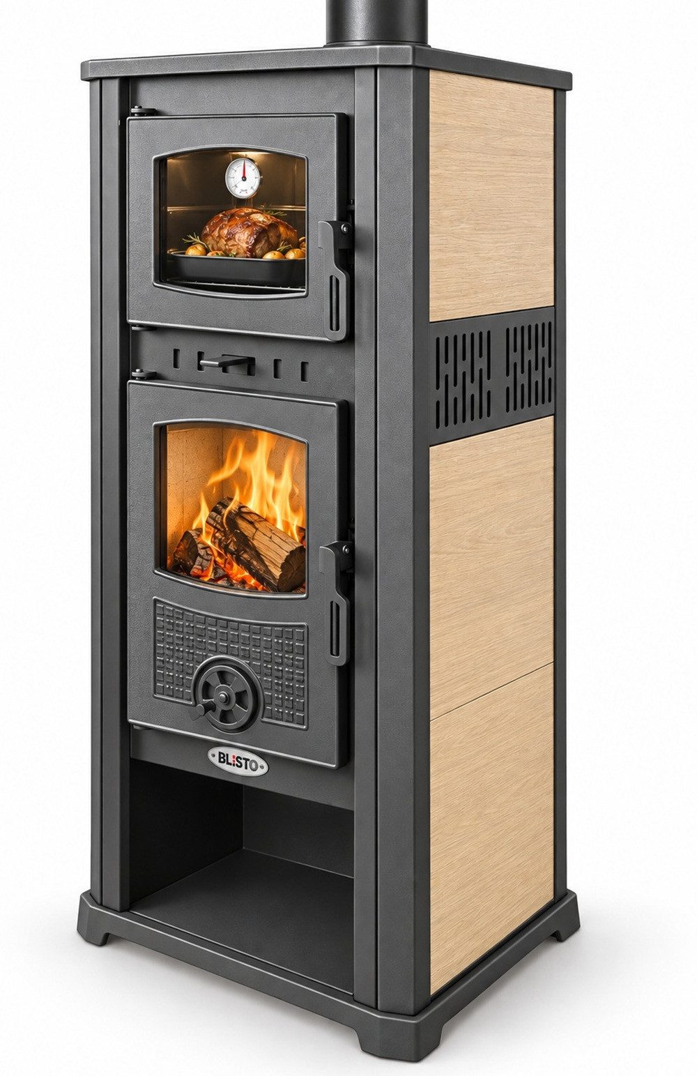 Blist Kaminofen ROMA G mit Backfach - beige mit Keramikverkleidung, 8,3 kW