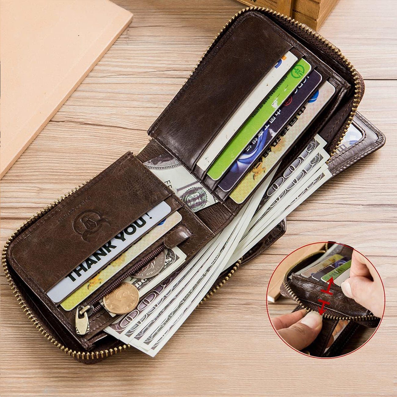 OKWISH Geldbörse Wallet, Brieftasche 12 Handtasche x Kartenhalter), Portemonnaie Dunkelbraun Weich Herren Beutel (Herren 12 Portmonee Slim 9 x 2.5 Geldbeutel mit Kurz Münzfach Geld Kreditkartenetui, RFID-Schutz Kartenfächer, NFC Ledergeldbörse mit cm Leder Kartenetui