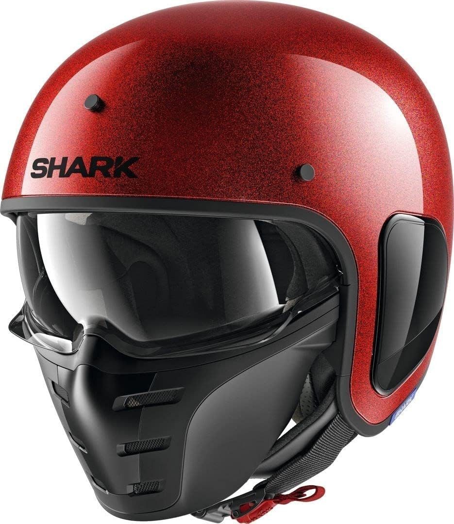 SHARK HELMETS Motorradhelm Shark S-DRAK Fiber Jet Helm Blank, Glitter Rot, Gr. M