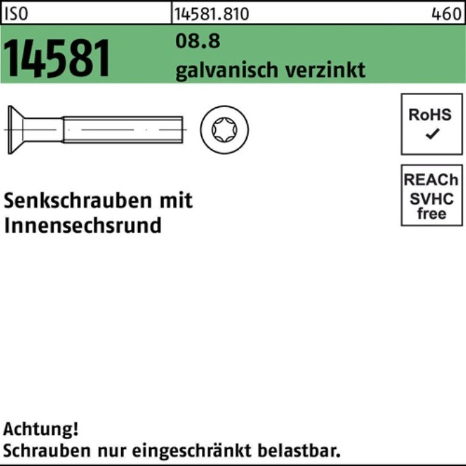 Reyher Senkschraube 200er Pack Senkschraube ISO 14581 ISR M8x16 T45 8.8 galv.verz. 200St.