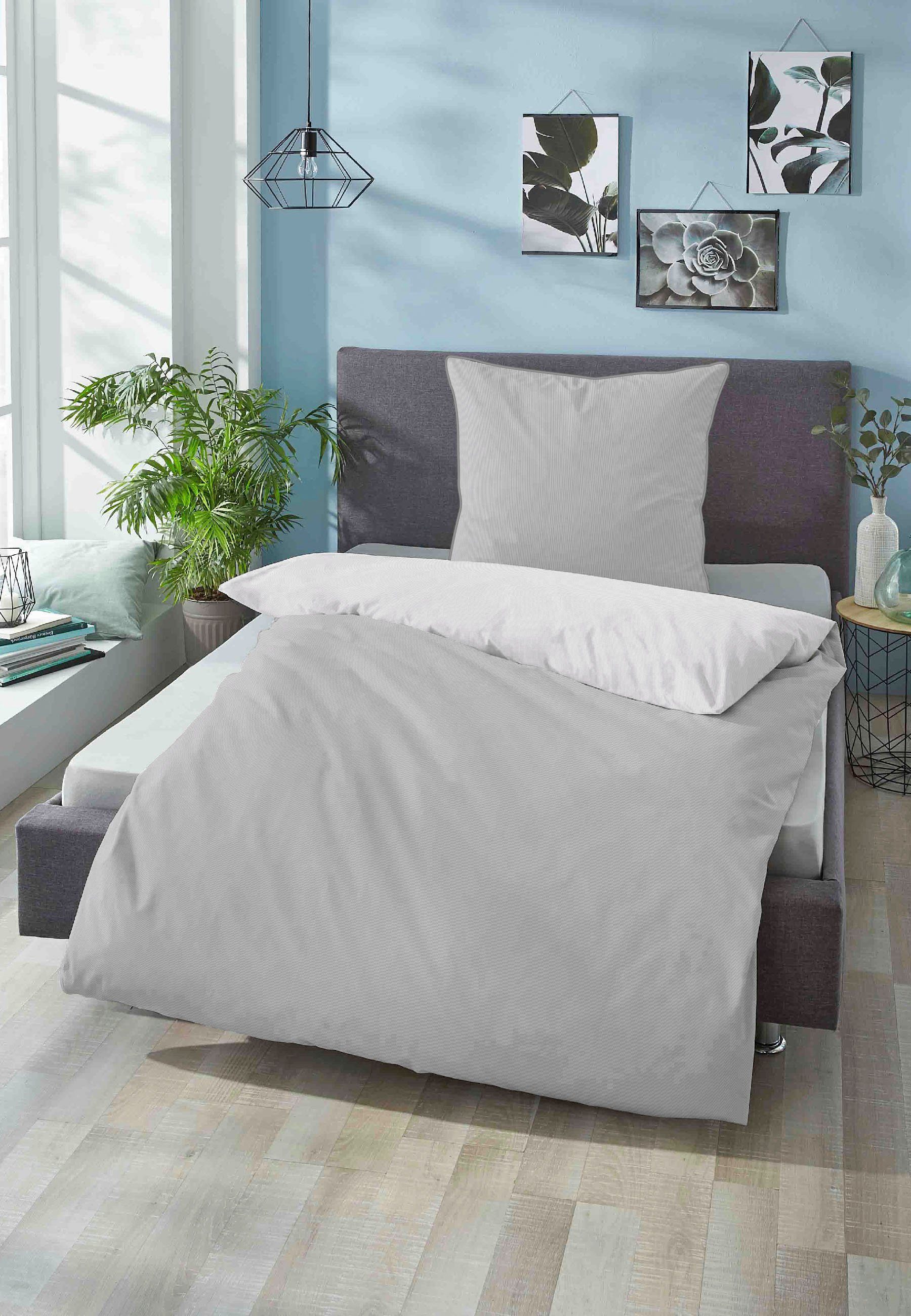 Biberna Wendebettwäsche Helena, Mako-Satin, 2 teilig, feiner Glanz + weicher Griff, pflegeleicht, ganzjährig einsetzbar, RV