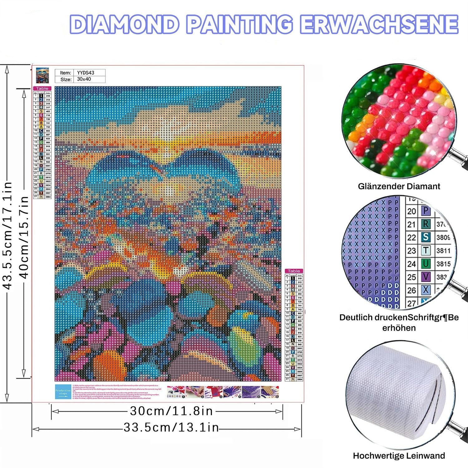FOUORTUNATE-BEE Kreativset 3er Set Diamond Painting Strand Landschaft 30x40 cm für Erwachsene, Diamant Malerei Set Strand & Herzmotiv, DIY Kunst ohne Rahmen