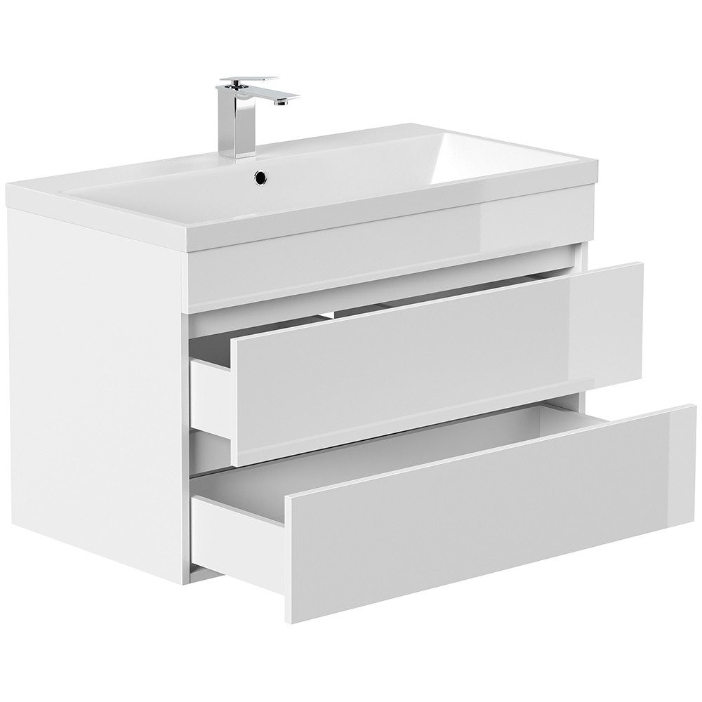 Lomadox FROME-02 washbasin, 90 cm, wall-mounted, white high gloss, with 3 drawers