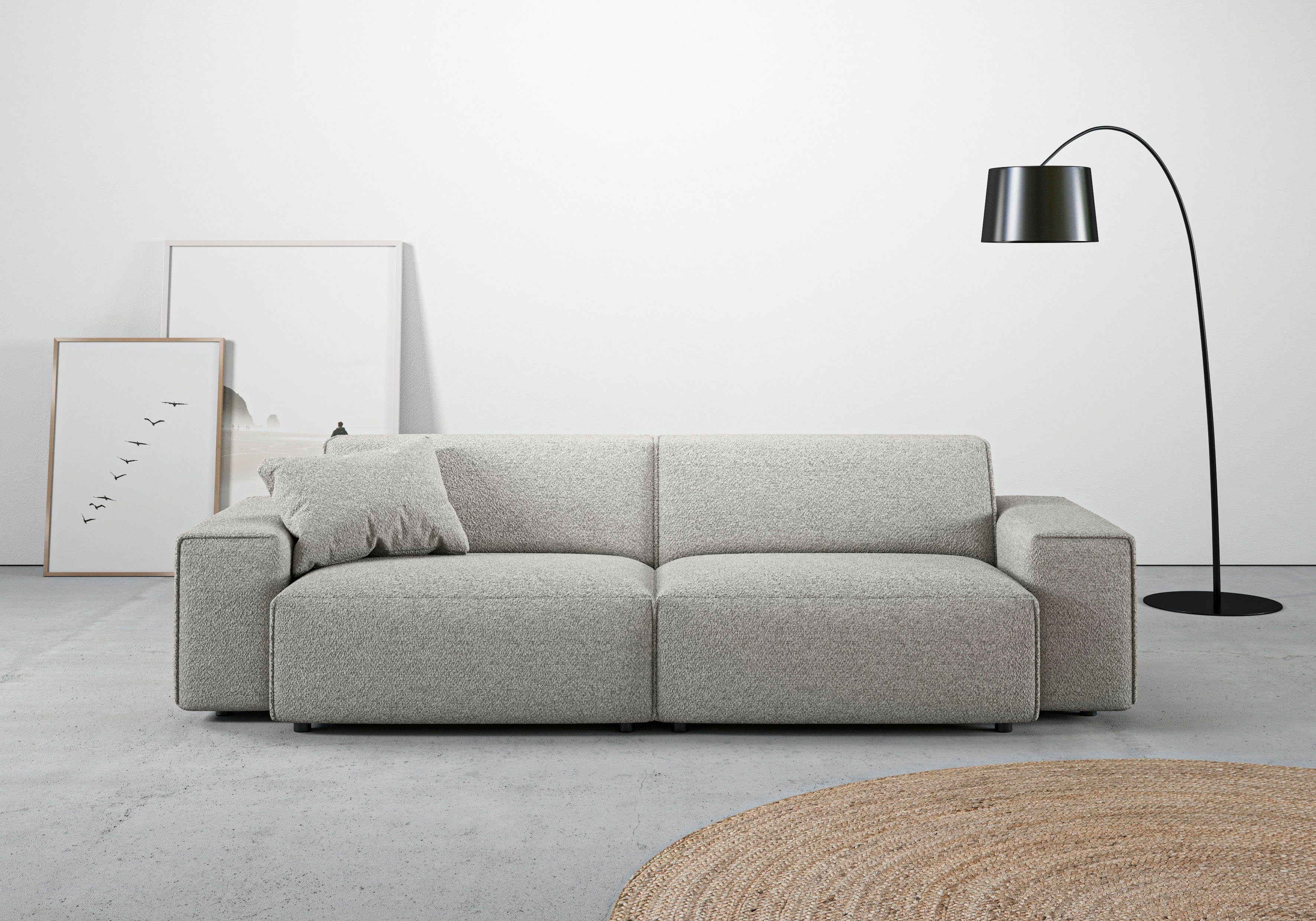 Home affaire Big-Sofa Glimminge Breite 254cm, auch in Breitcord, Feincord + Easy care-Bezug, besondere Kedernähte Zierkissen