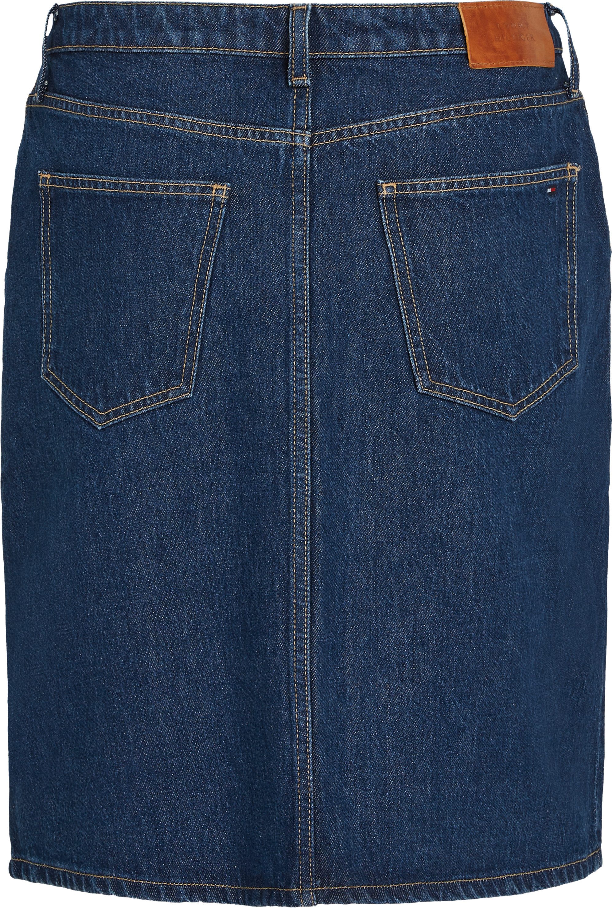 Tommy Hilfiger Jeansrock DNM KNEE STRAIGHT SKIRT RW ACE mit Schlitz vorne, mit Nieten