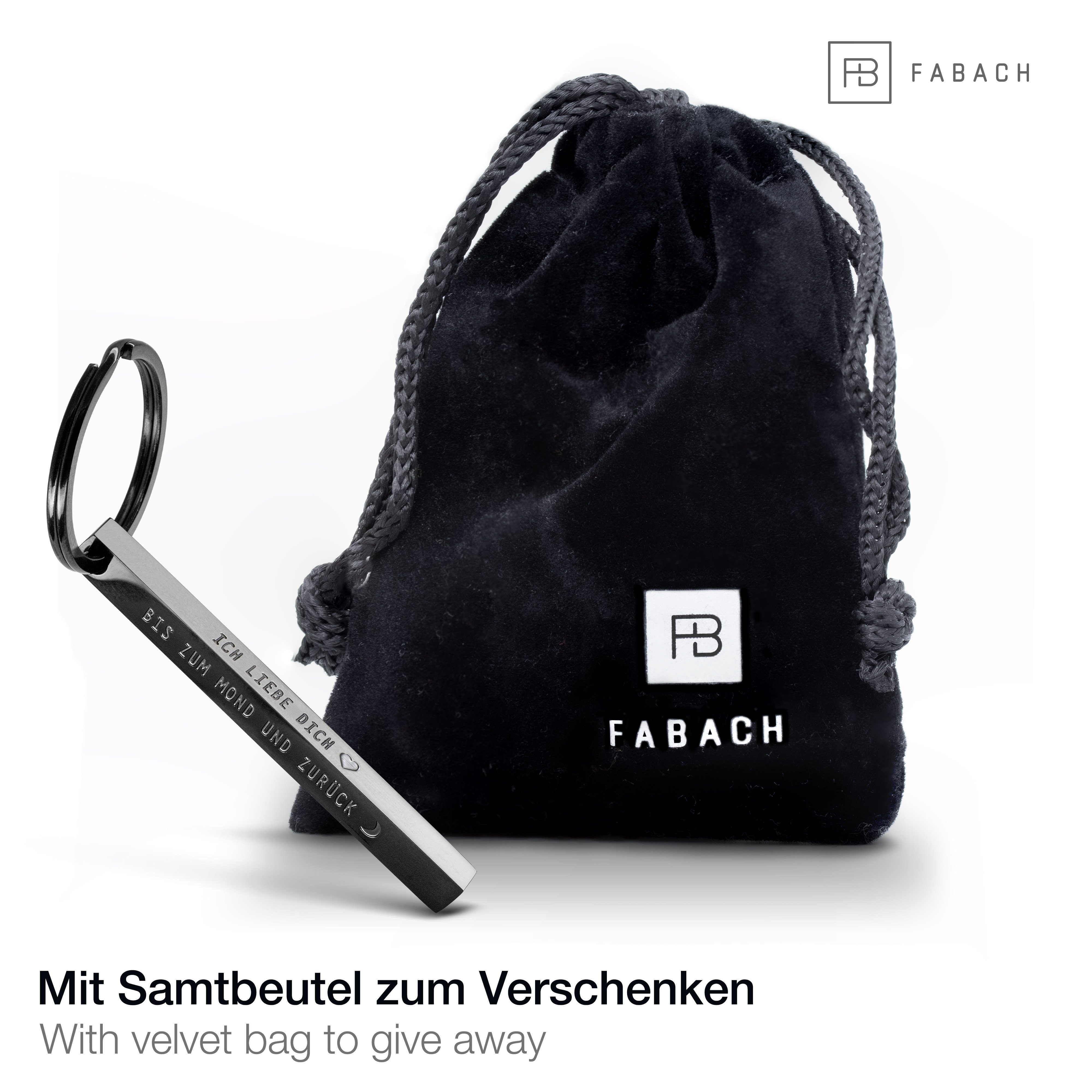 FABACH Schlüsselanhänger Cuboid aus Edelstahl mit Botschaft- Ich liebe dich bis zum Mond
