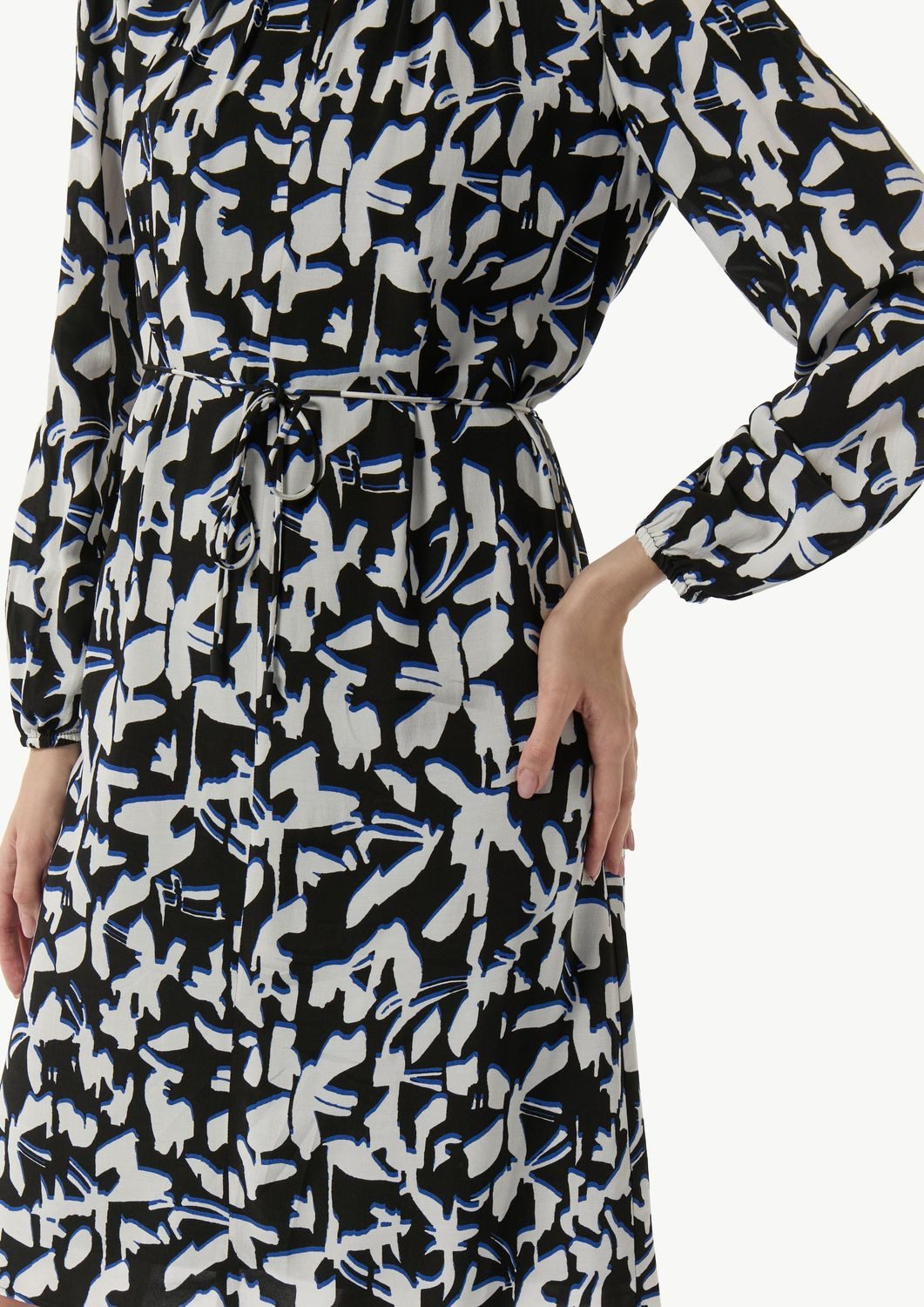 comma Minikleid Midikleid Loose Fit, langarm, Muster, Print, Bindegürtel