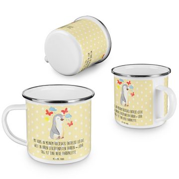 Mr. & Mrs. Panda Becher Pinguin ADHS - Gelb Pastell - Geschenk, Outdoor Tasse, Emaille Trinkb, Emaille, Korrosionsbeständig