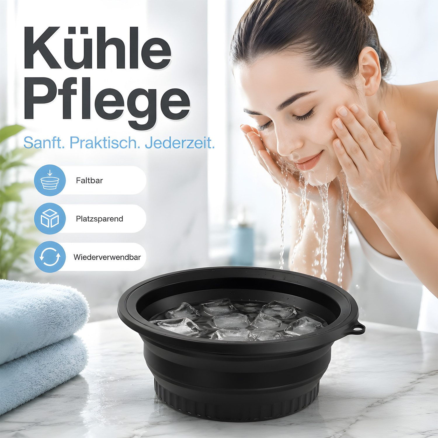 AIMAX Waschschüssel Silikon Waschschüssel Faltbar mit Eingebauter Eiswürfelschale, Rund (Eiseimer, Eiskübel, Eisbehälter für Eiswürfel Geschenke für Frauen, 1-S – Bild 2 von 5