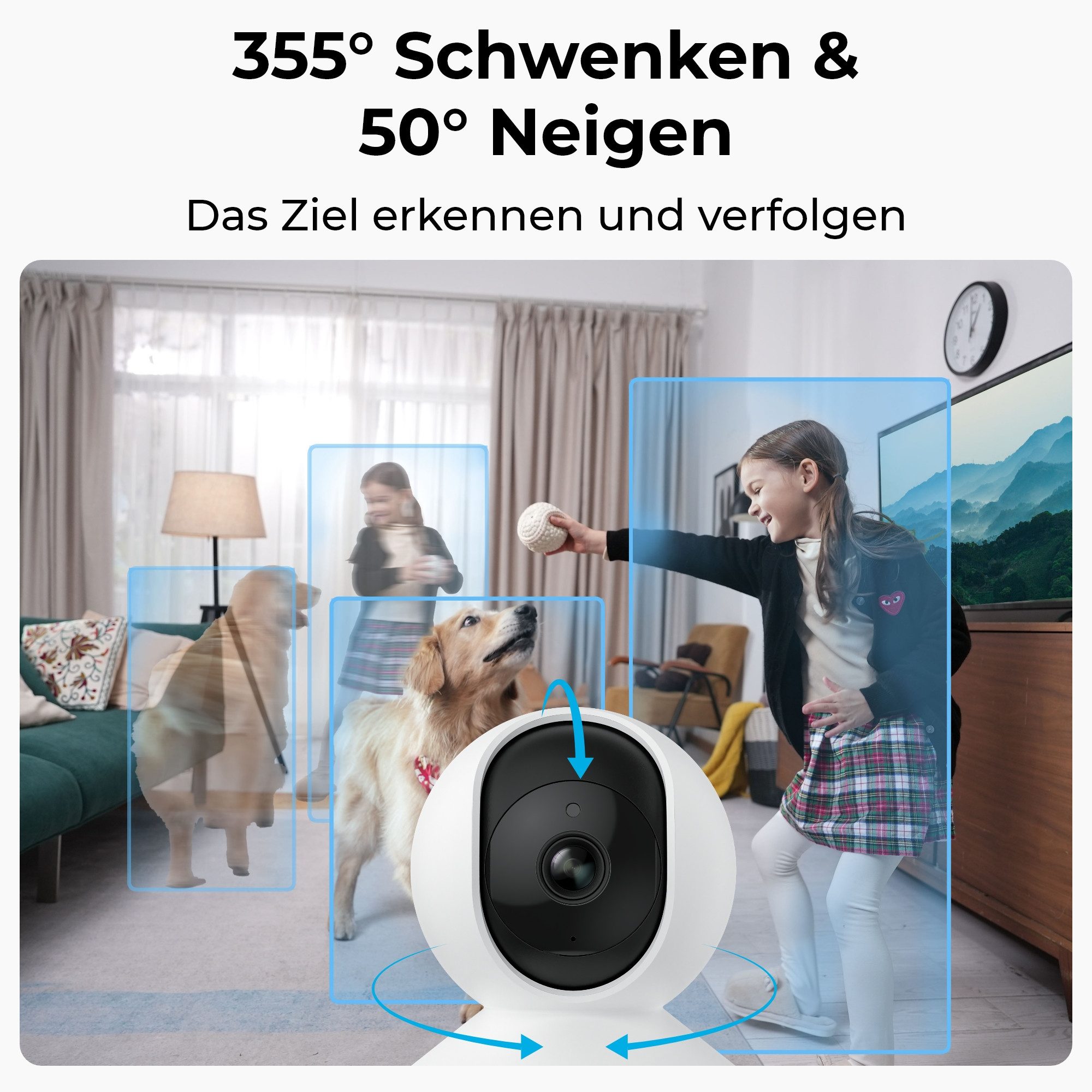 Reolink Überwachungskamera E1 Pro 5MP Indoor 355° Schwenk- / 50° Neigung PT Dualband WLAN IP (Innenbereich, 8pcs Infrarot-LED, Auto Tracking,2-Wege-Audio,Baby M – Bild 4 von 5