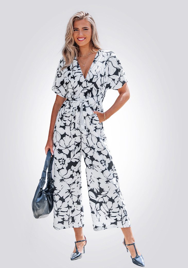 Cupshe Jumpsuit Sommerlicher Jumpsuit mit Blumenmuster und V-Ausschnitt