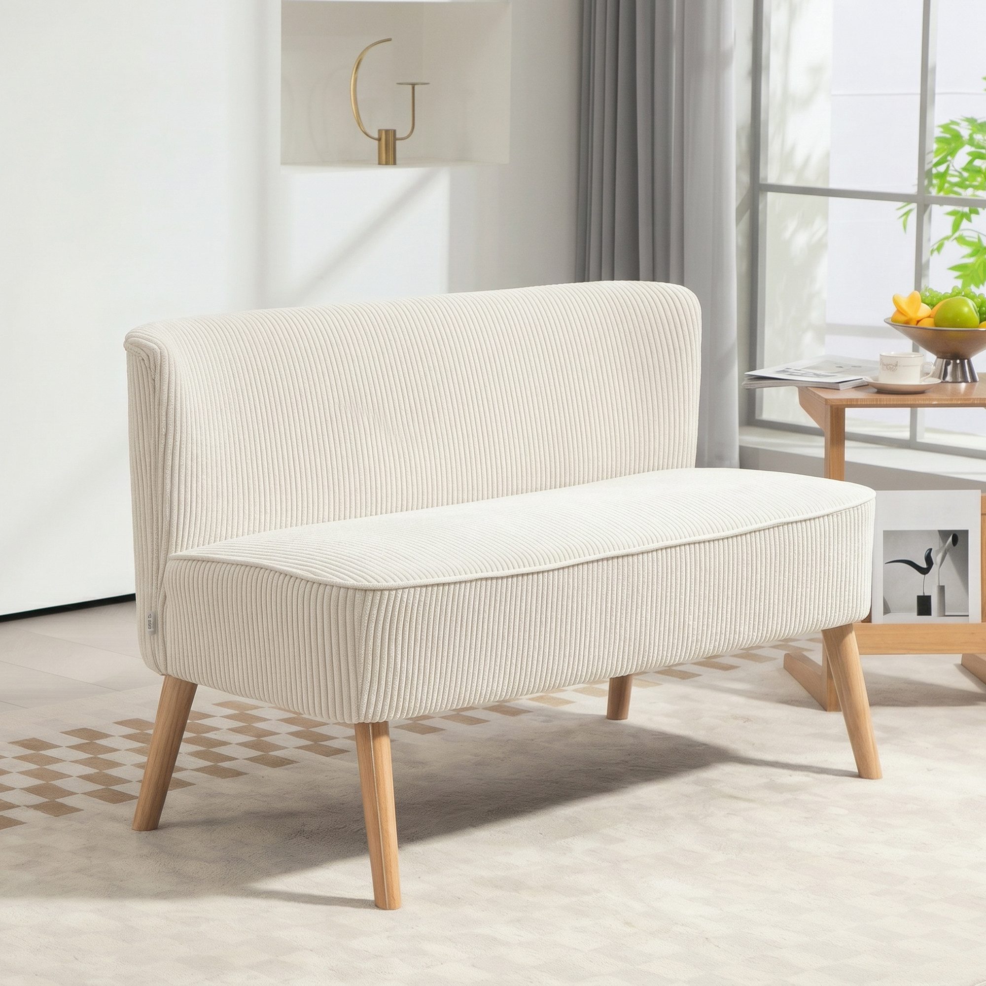 HOMCOM 2-Sitzer Sofa Loveseat mit Leinen-Optik für Schlafzimmer 117x56,5x77cm, Doppelsofa 1 Teile, für Wohnzimmer, 117 x 56,5 x 77 cm, Cremeweiß
