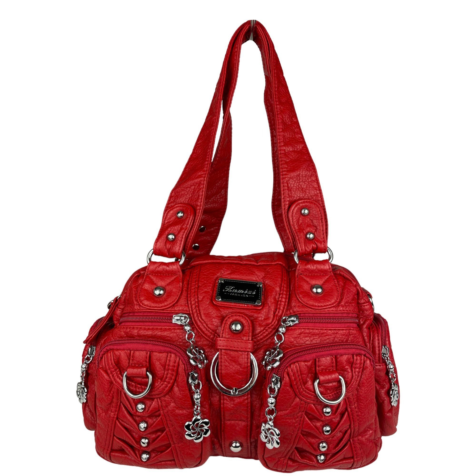 Taschen4life Schultertasche klassische Damen Handtasche (Schultertasche) mit Nieten AKW22032, viele Fächer, verstellbarer abnehmbarer Schulterriemen