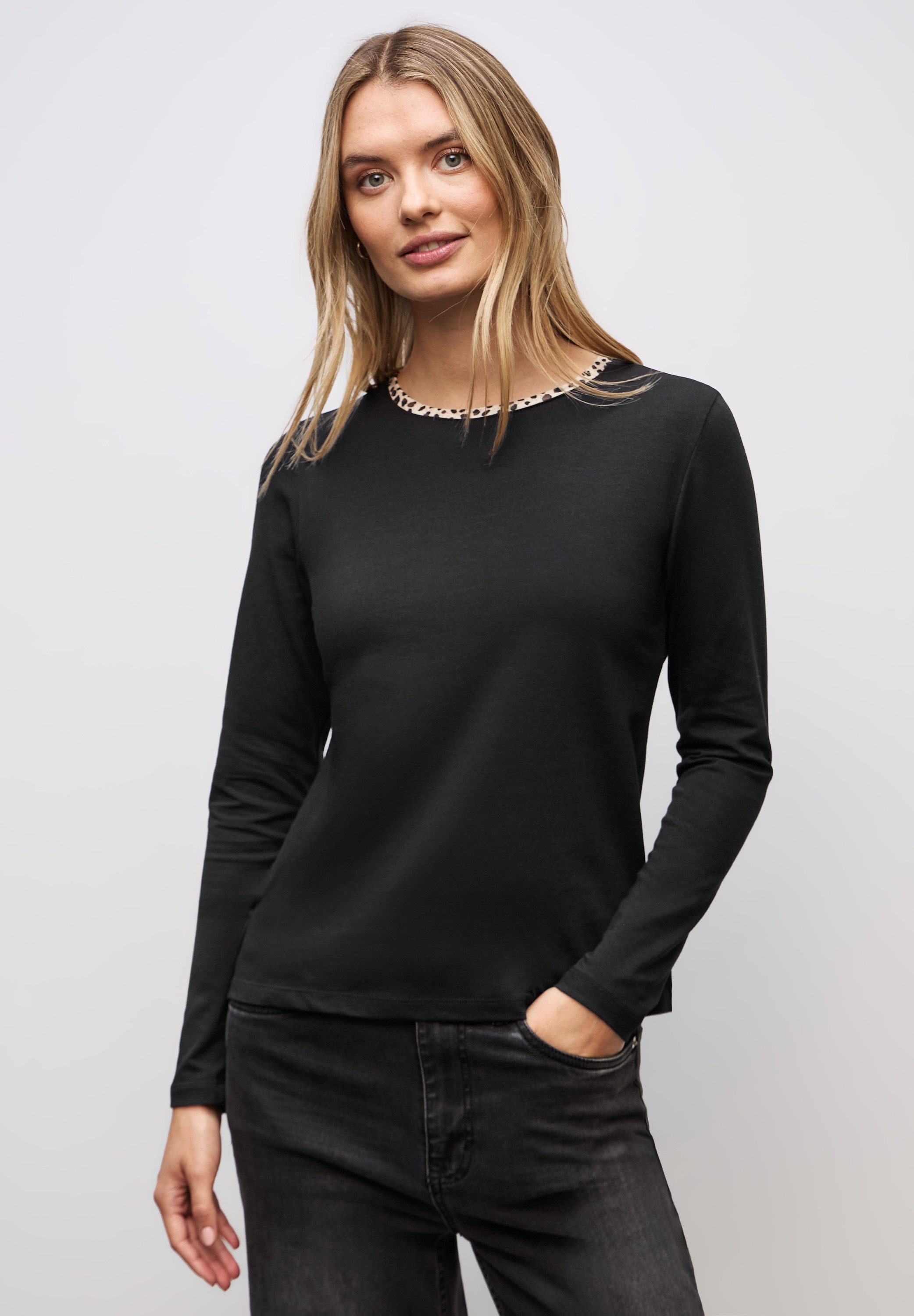 STREET ONE Langarmshirt mit Leo-Detail günstig online kaufen