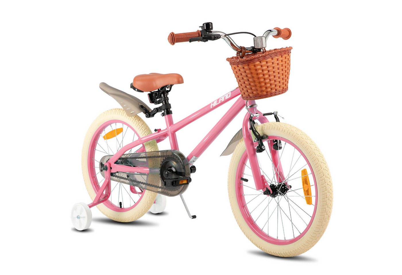 HILAND Kinderfahrrad 14 16 18 Zoll Kinderfahrrad, Kinderfahrrad für Mädchen, mit Stützrädern, Handbremse und Rücktrittbremse, Korb