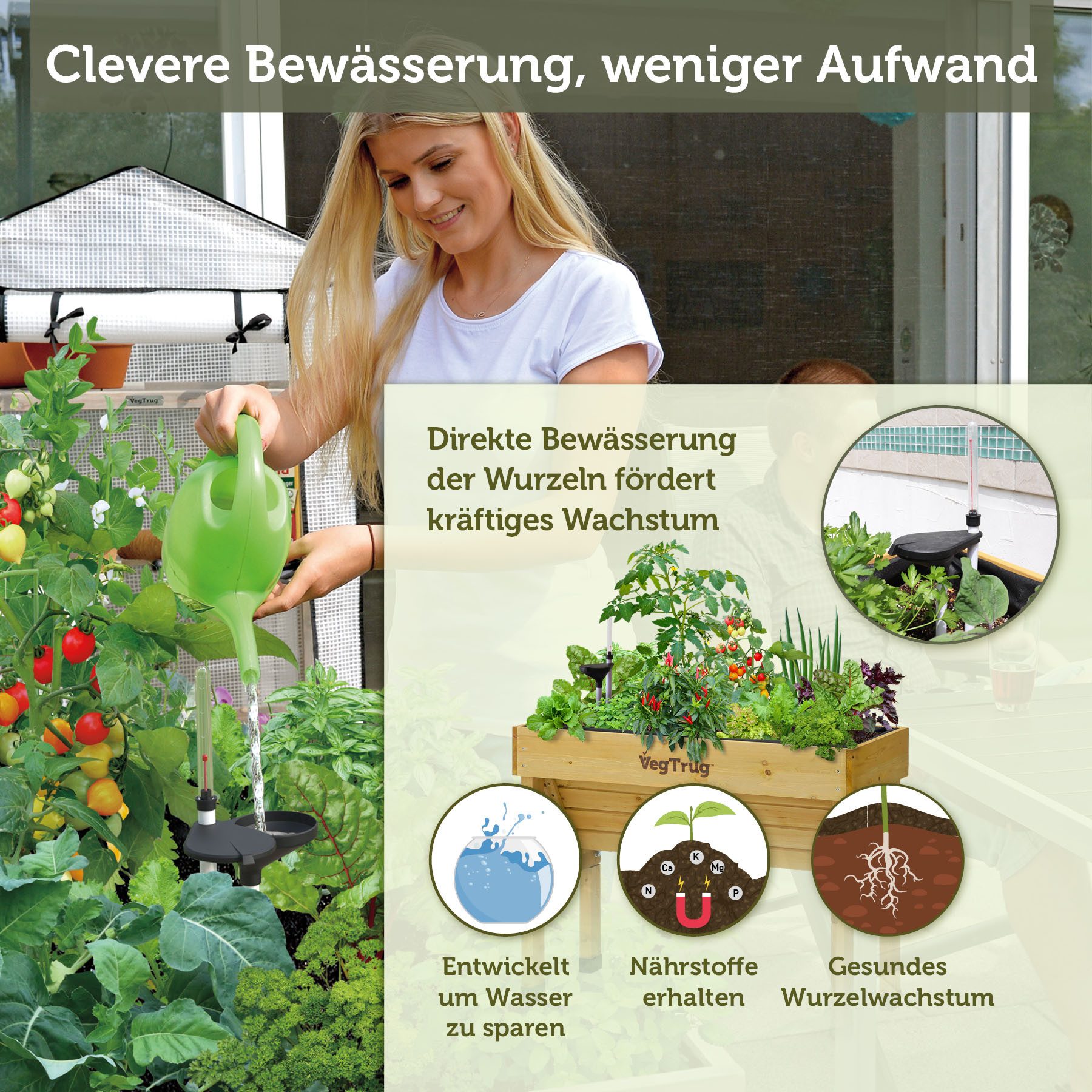 VegTrug Bewässerungssystem VegTrug® Bewässerung für Hochbeet Wall Hugger, Selbstbewässerungssystem mit Wasserstandsanzeige