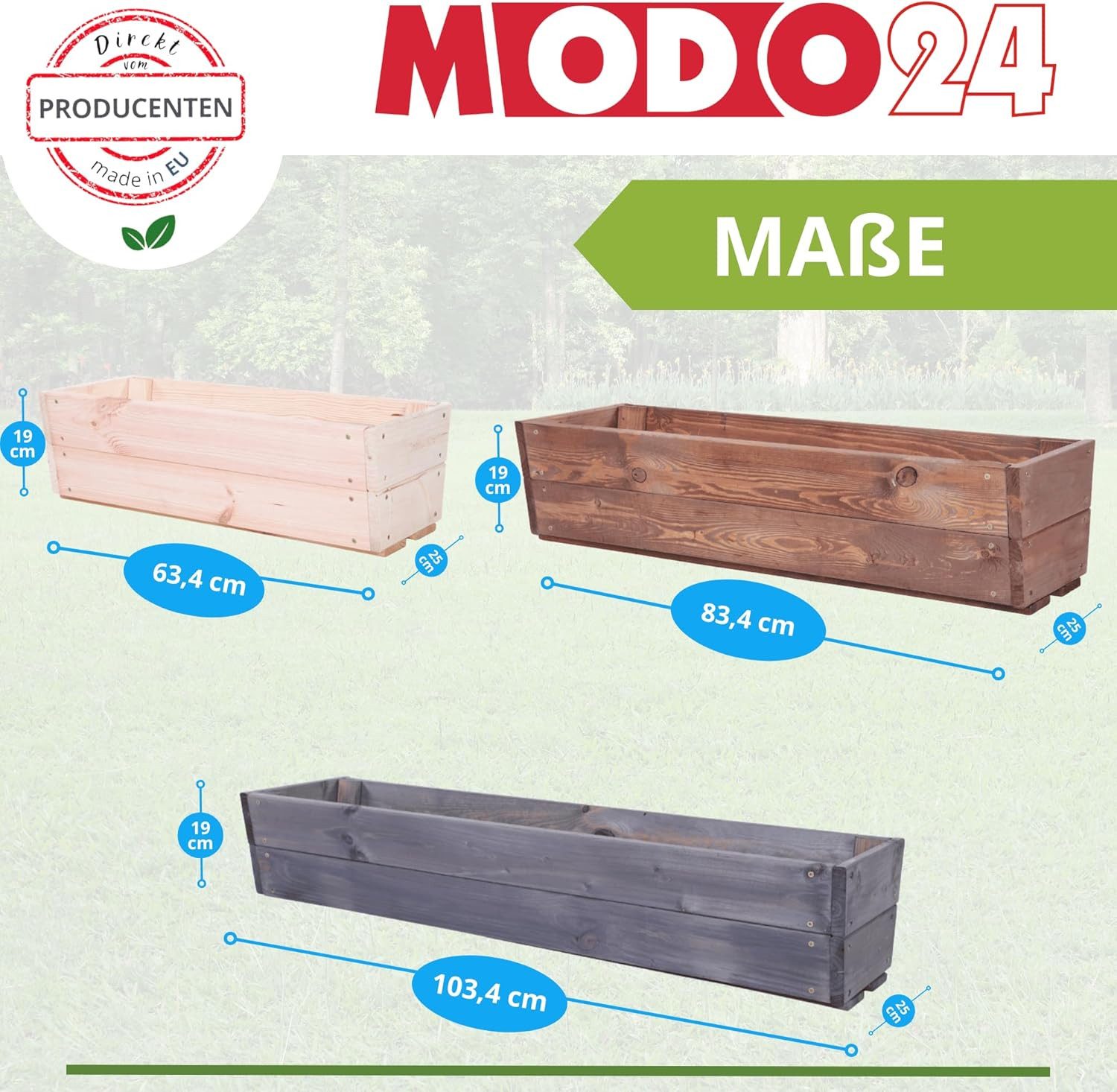 Modo24 Blumenkasten Pflanzkasten aus Holz, Pflanzkübel für Kräuter, Kiefernholz (rechteckiger, für Balkon und Fensterbank), Wetterfest, Stabil & Dekorativ, 3 Gr – Bild 2 von 5