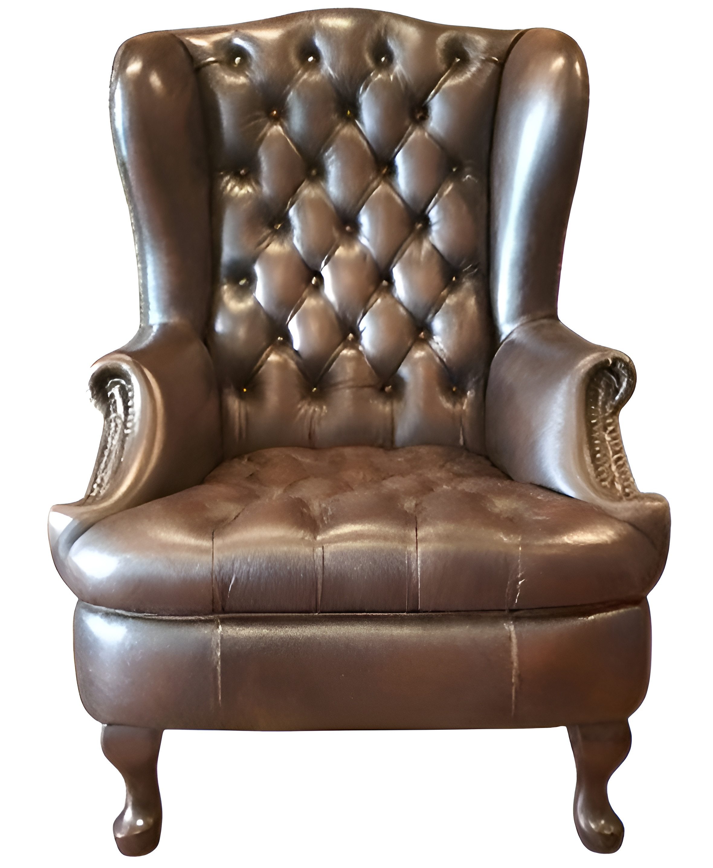 Ohrensessel Brauner Chesterfield Sessel aus echtem Leder für Büro und TV