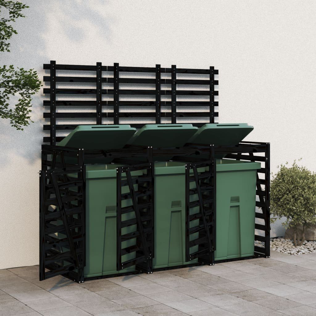 vidaXL Mülltonnenbox Mülltonnenbox für 3 Tonnen Schwarz Massivholz Kiefer