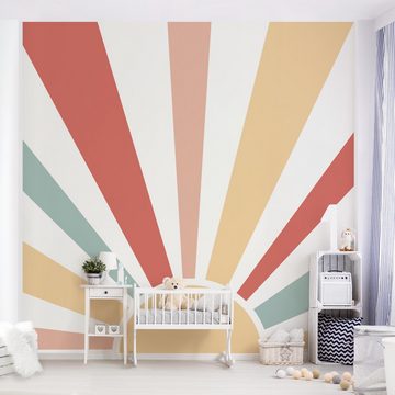 Bilderdepot24 Kindertapete Boho Sonne Pastell Bunt Abstrakt Illustration Natur Landschaft bunt, Glatt, Matt, (Inklusive Gratis-Kleister oder selbstklebend), Mädchenzimmer Jungenzimmer Babyzimmer Bildtapete Fototapete Wandtapete