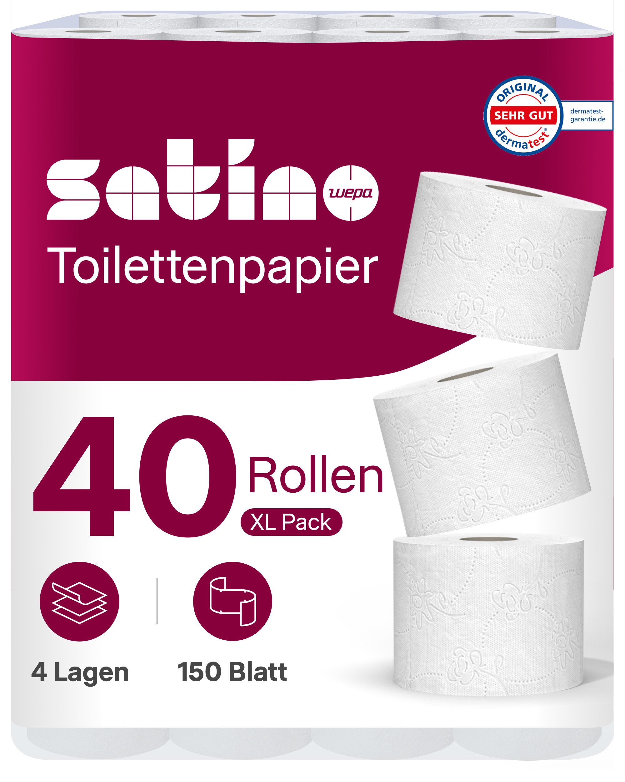 Satino Toilettenpapier 4-lagig - 40 o. 72 Rollen - 150 Blatt pro Rolle - 100% Zellstoff (40-St)