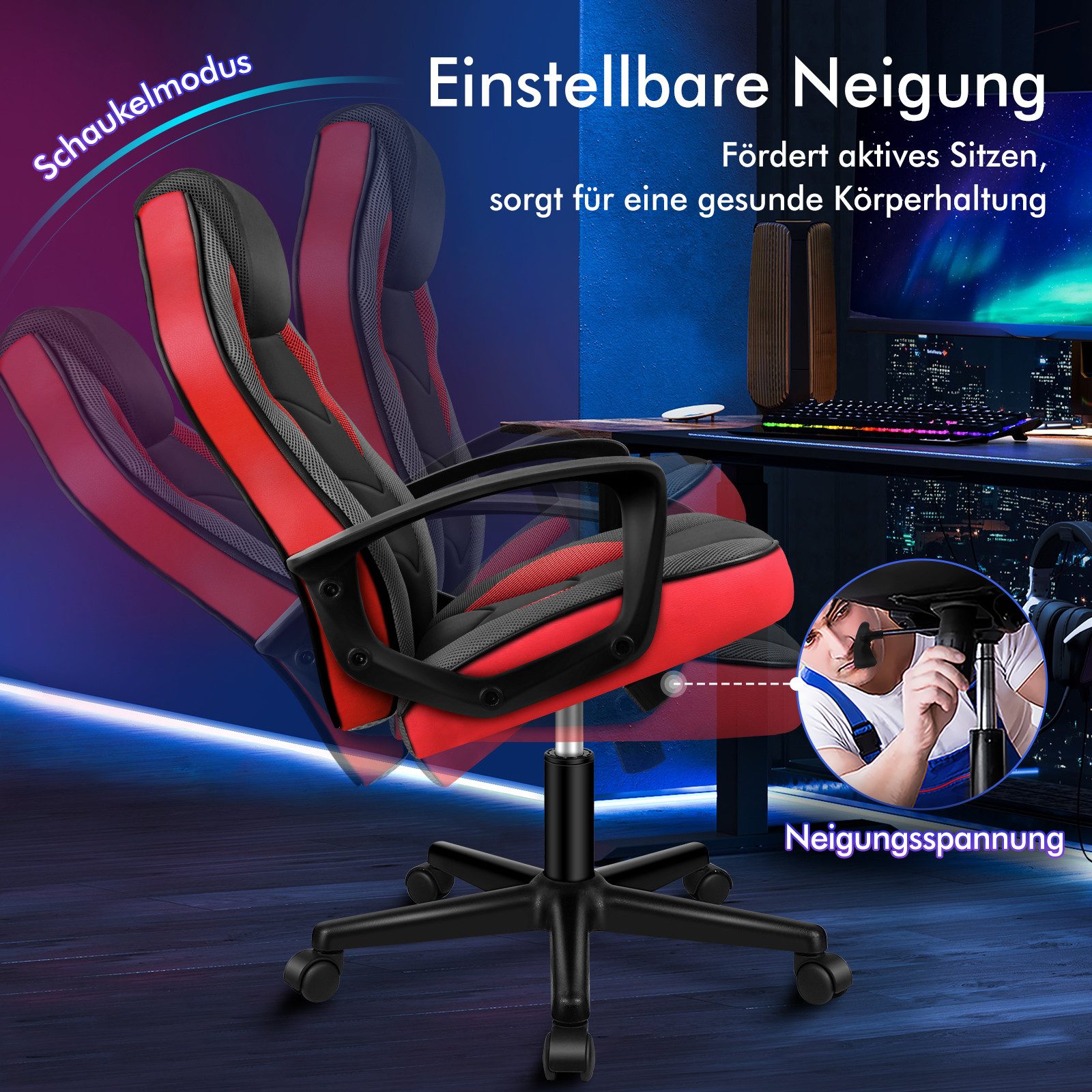 ALFORDSON Bürostuhl Racing Schreibtischstuhl, Drehbarer PC-Gaming-Stuhl (1 St), Ergonomischer, höhenverstellbarer und gepolsterter Polsterstuhl – Bild 4 von 5